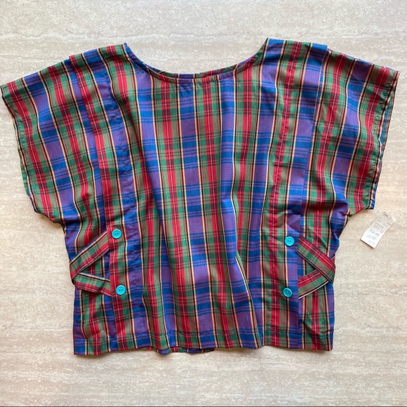 Vintage Tops - Vintage Deadstock Plaid Button Down Detail Top NWT